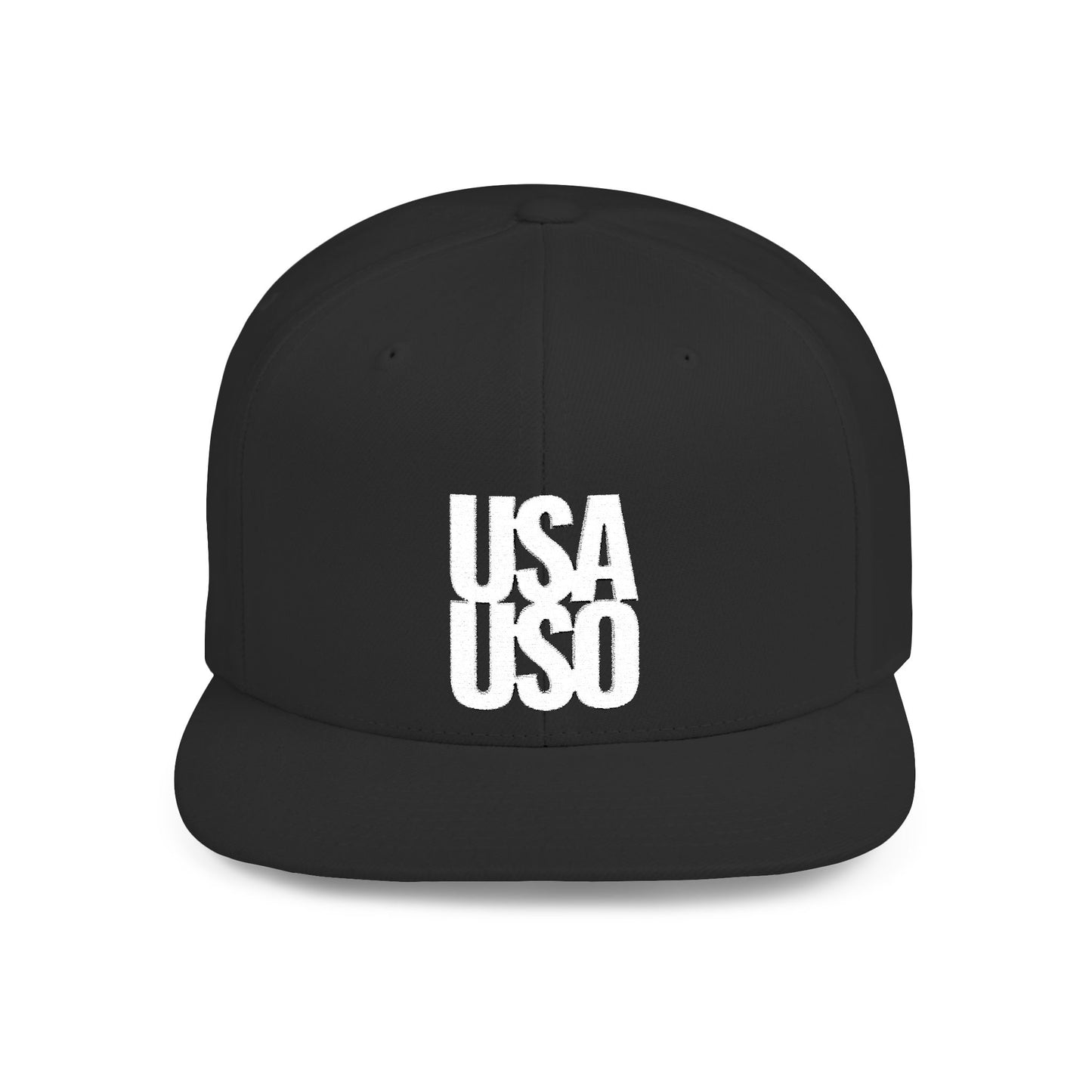 Flat Bill Snapback Hat — USA USO - White Embroidery - AU/NZ/USA