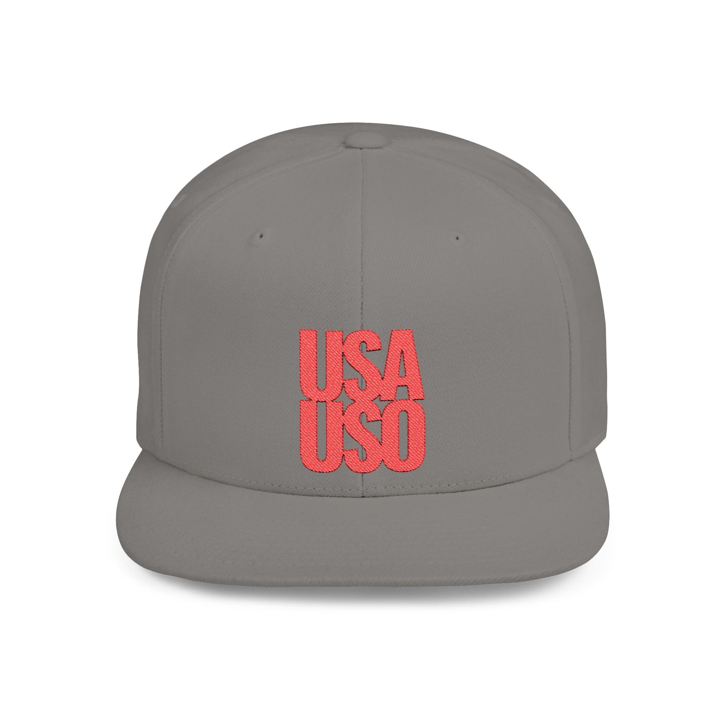 Flat Bill Snapback Hat — USA USO - Red Embroidery - AU/NZ/USA