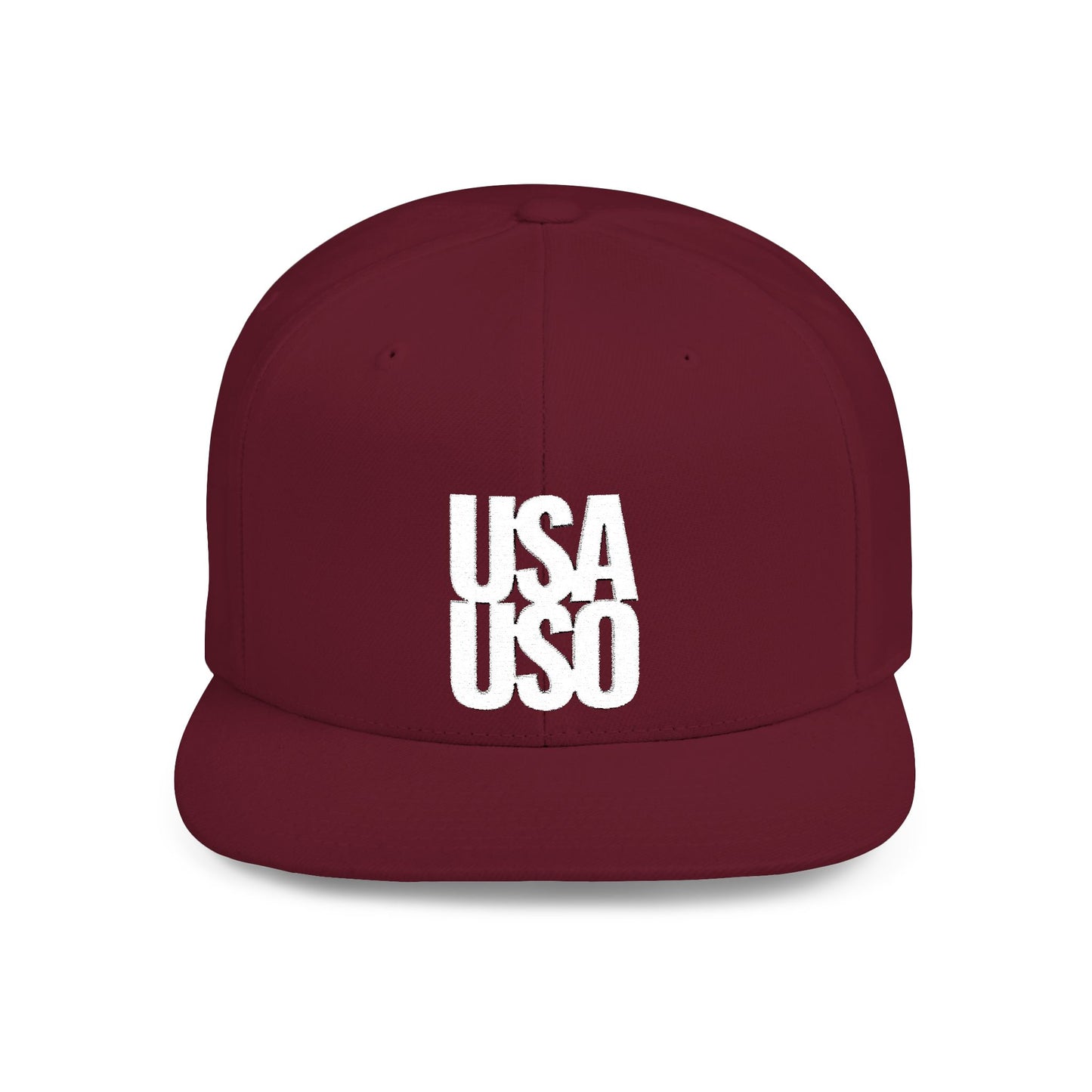 Flat Bill Snapback Hat — USA USO - White Embroidery - AU/NZ/USA