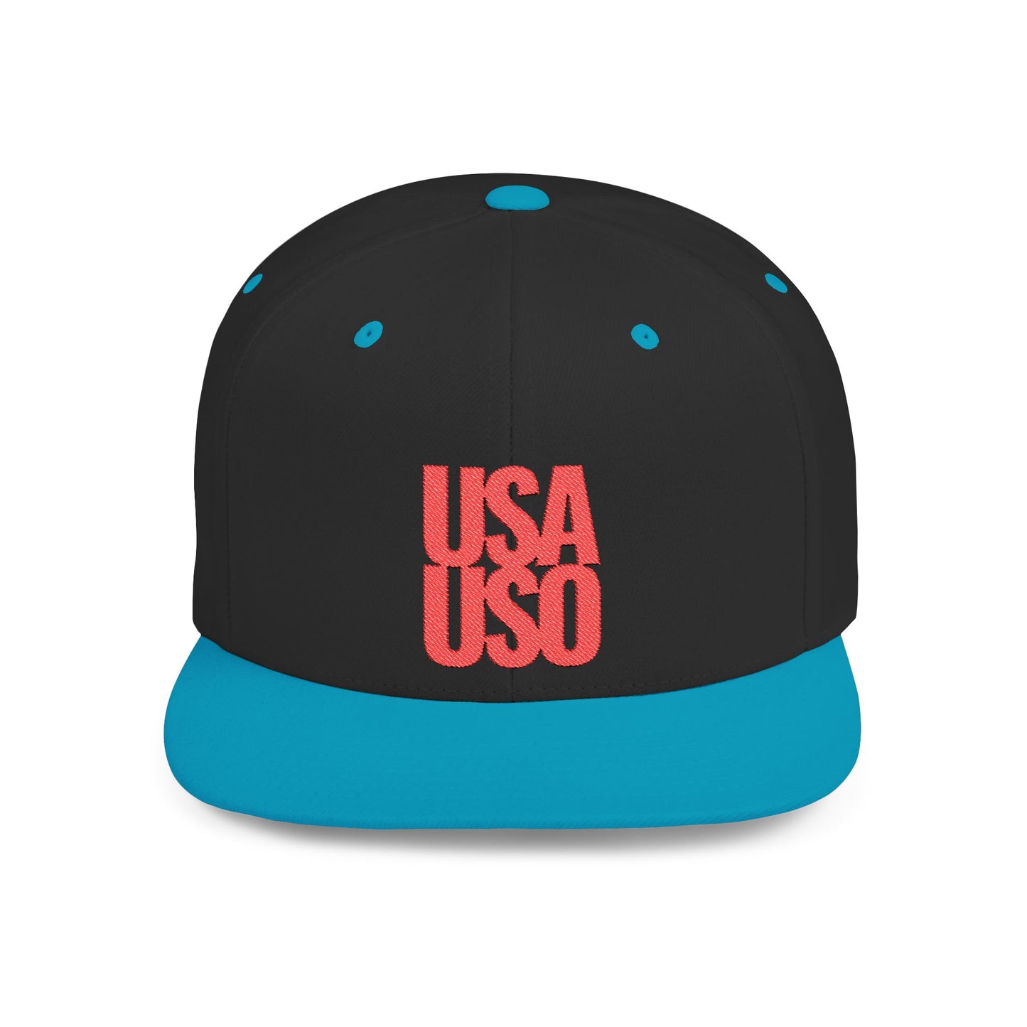 Flat Bill Snapback Hat — USA USO - Red Embroidery - AU/NZ/USA
