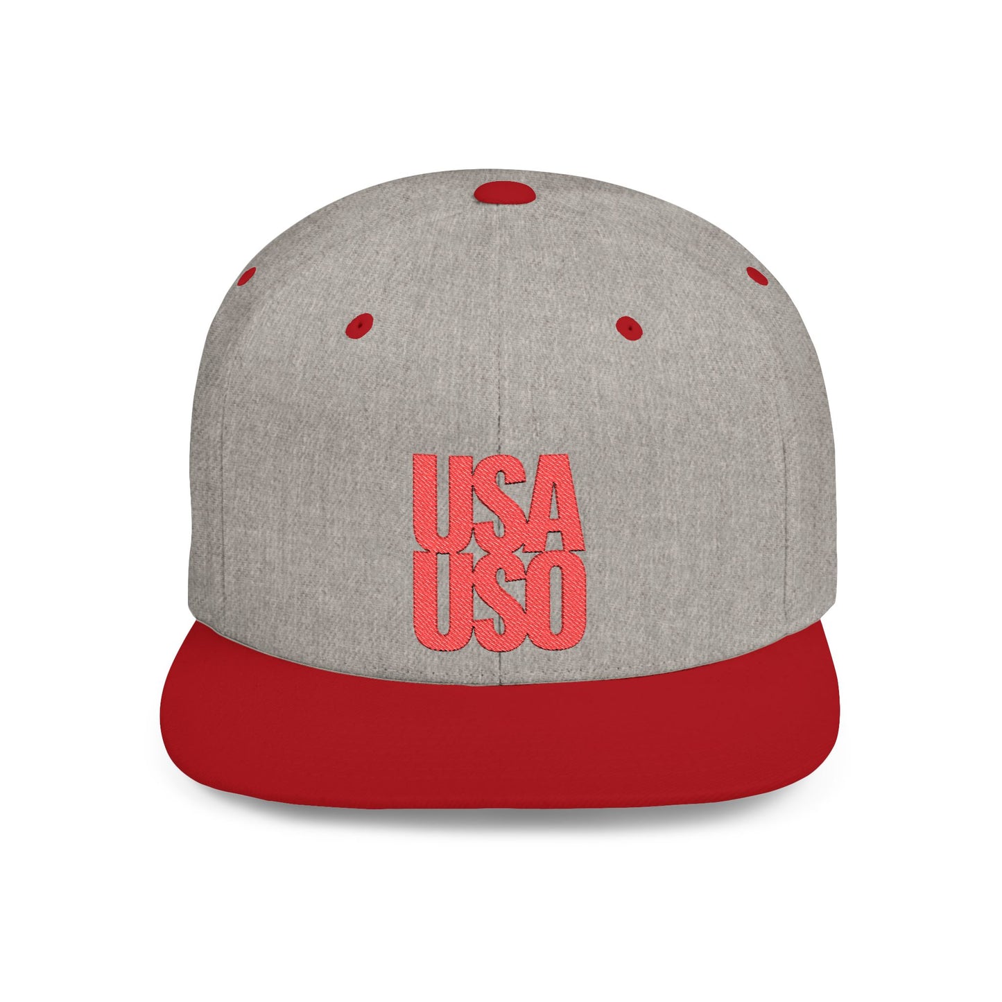 Flat Bill Snapback Hat — USA USO - Red Embroidery - AU/NZ/USA