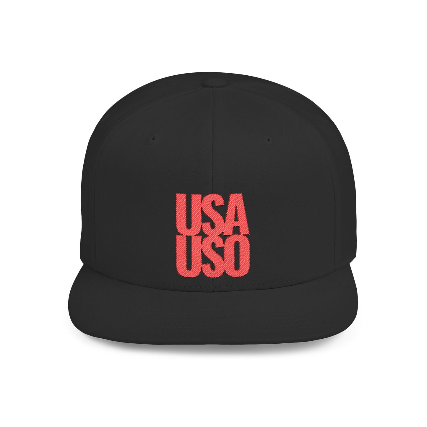 Flat Bill Snapback Hat — USA USO - Red Embroidery - AU/NZ/USA