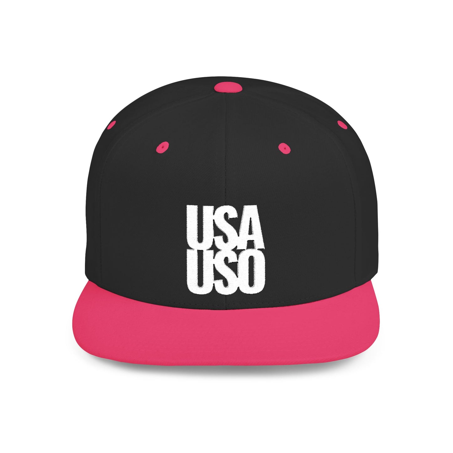 Flat Bill Snapback Hat — USA USO - White Embroidery - AU/NZ/USA