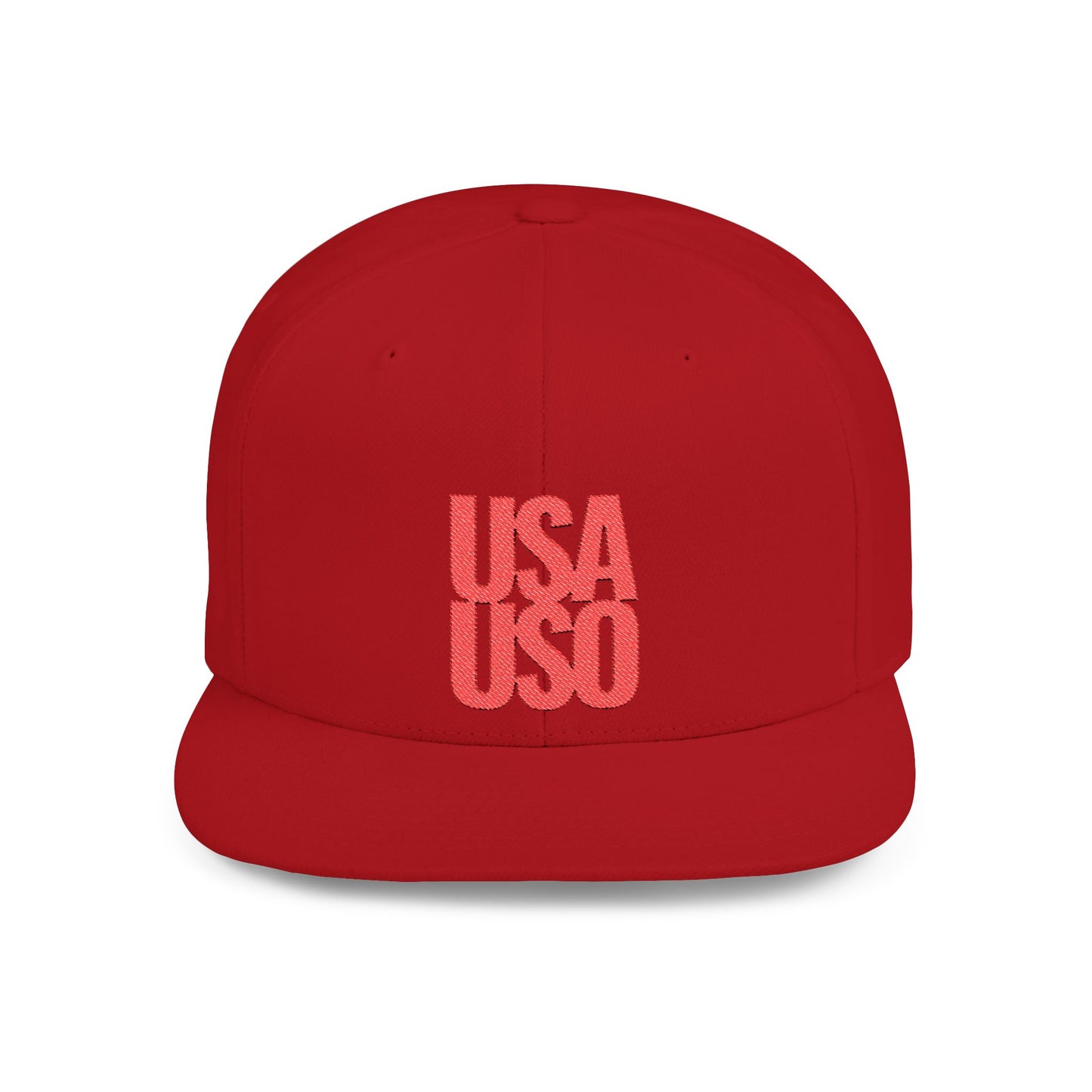 Flat Bill Snapback Hat — USA USO - Red Embroidery - AU/NZ/USA