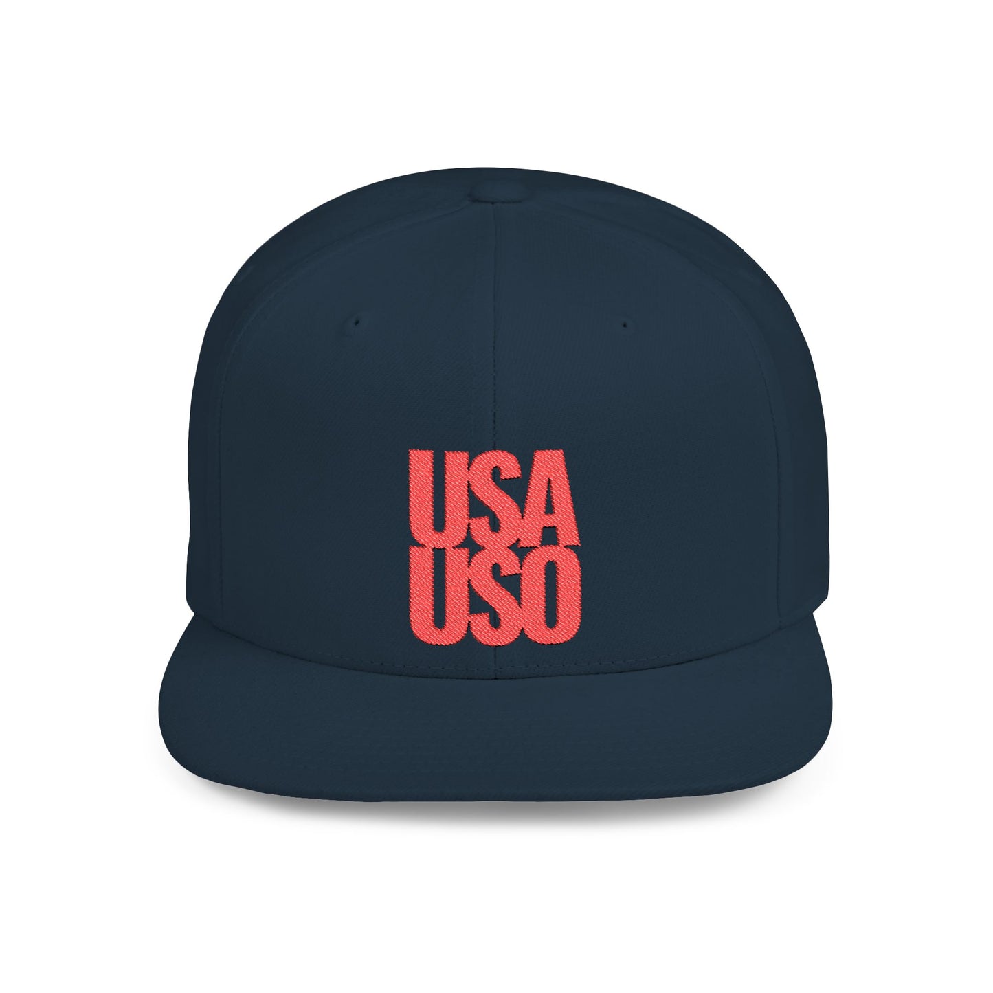 Flat Bill Snapback Hat — USA USO - Red Embroidery - AU/NZ/USA