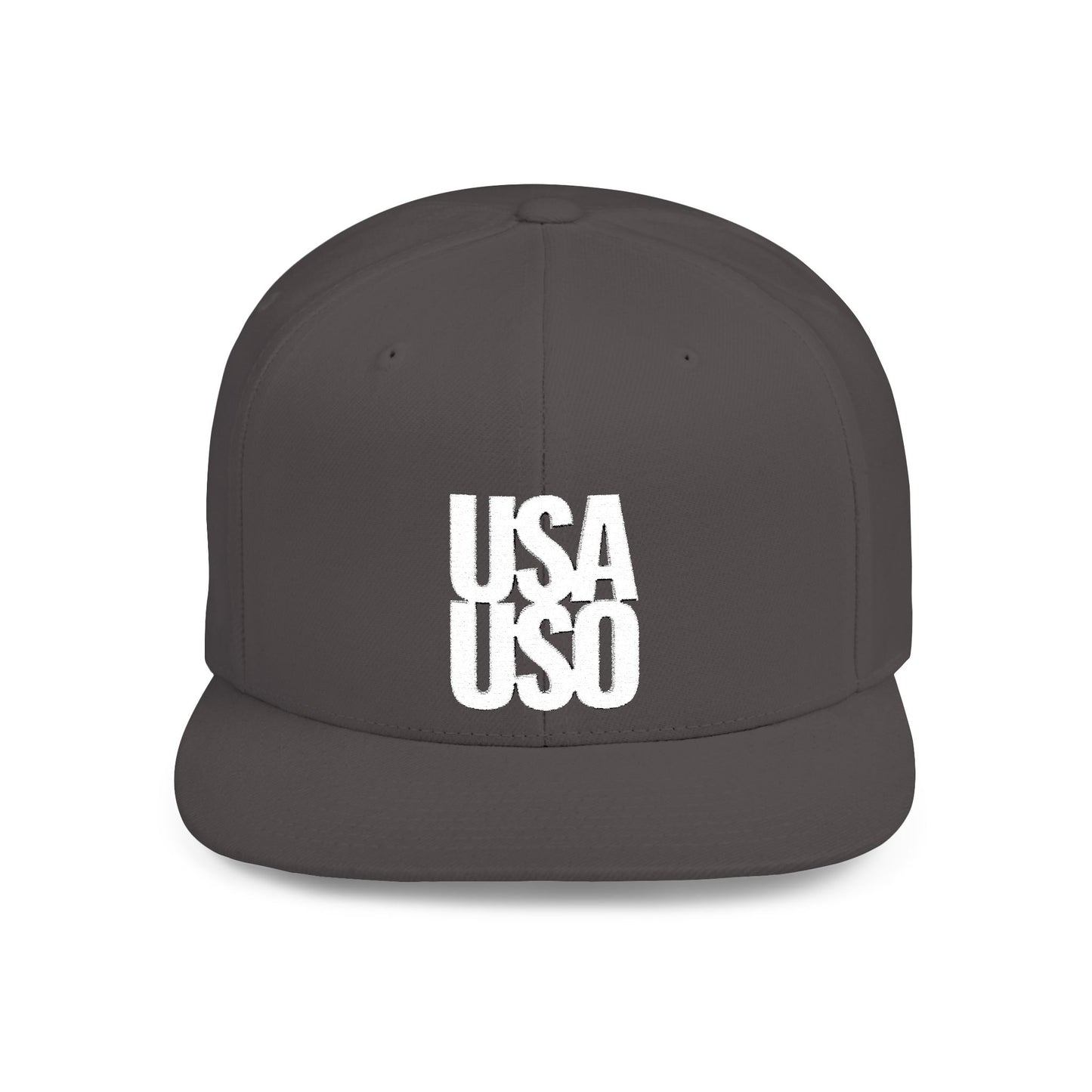 Flat Bill Snapback Hat — USA USO - White Embroidery - AU/NZ/USA