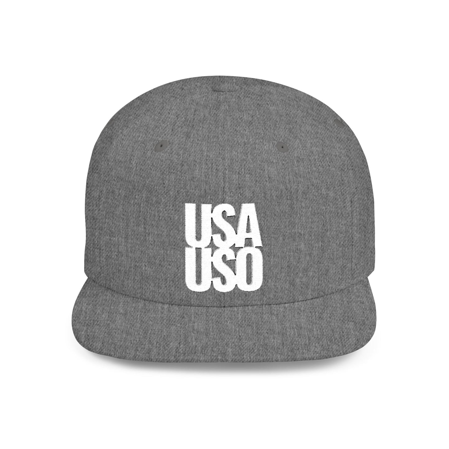 Flat Bill Snapback Hat — USA USO - White Embroidery - AU/NZ/USA