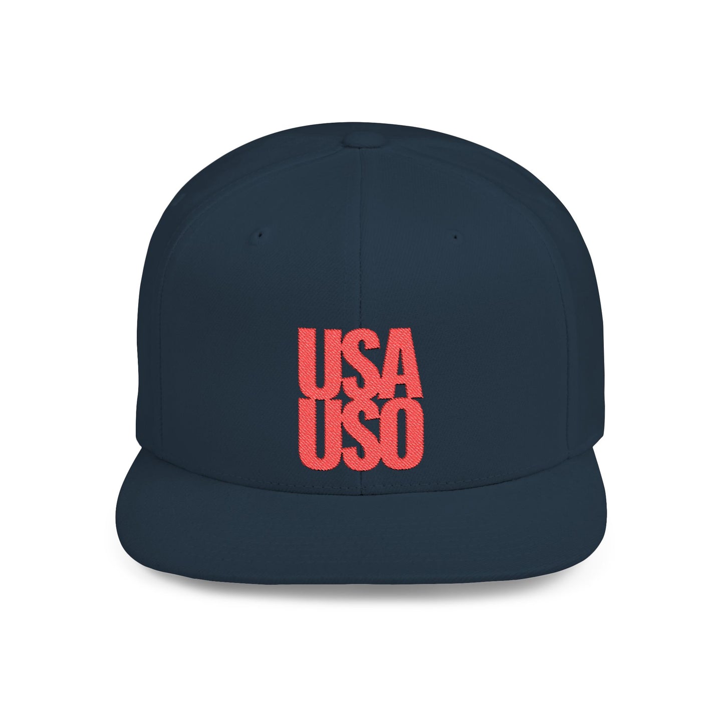 Flat Bill Snapback Hat — USA USO - Red Embroidery - AU/NZ/USA