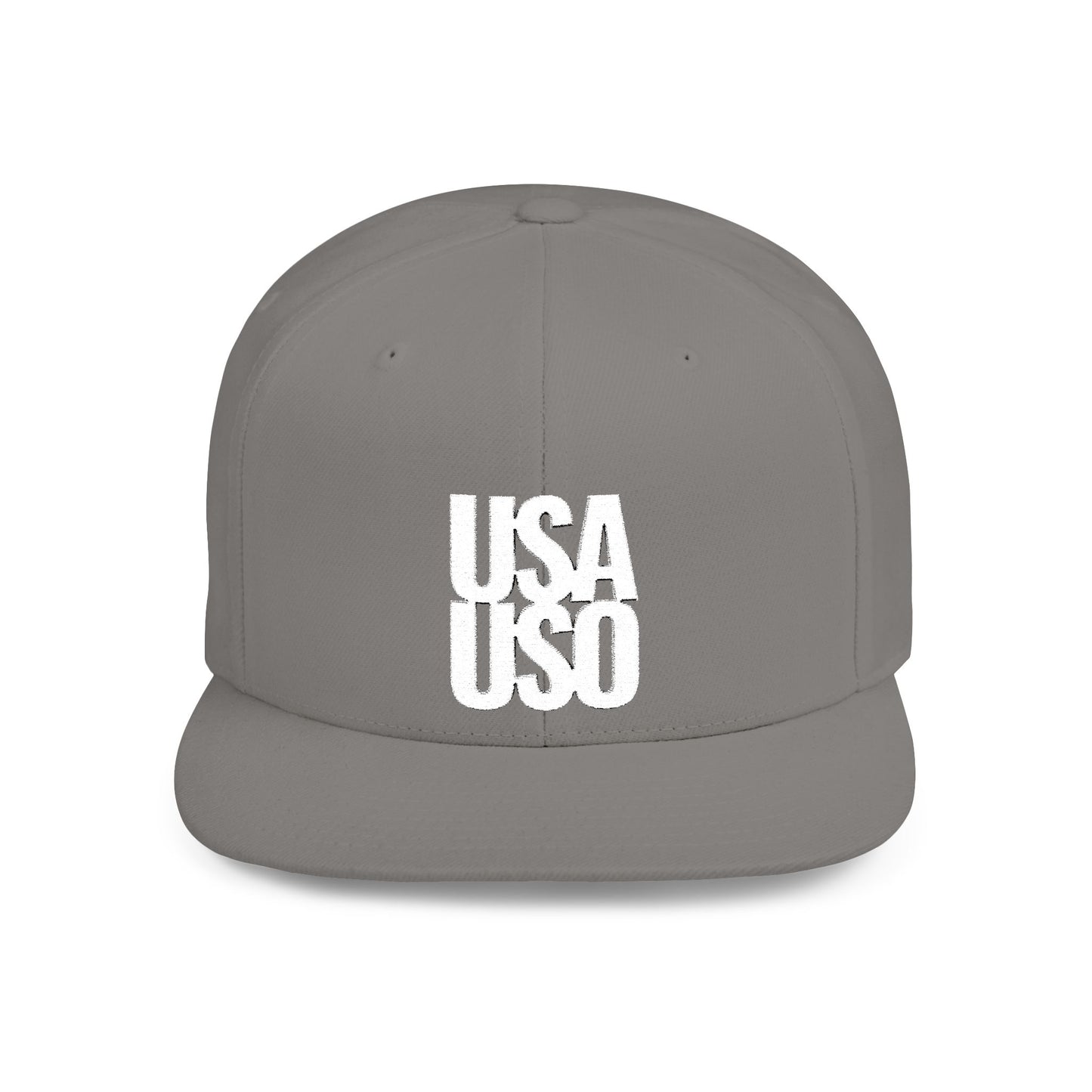 Flat Bill Snapback Hat — USA USO - White Embroidery - AU/NZ/USA