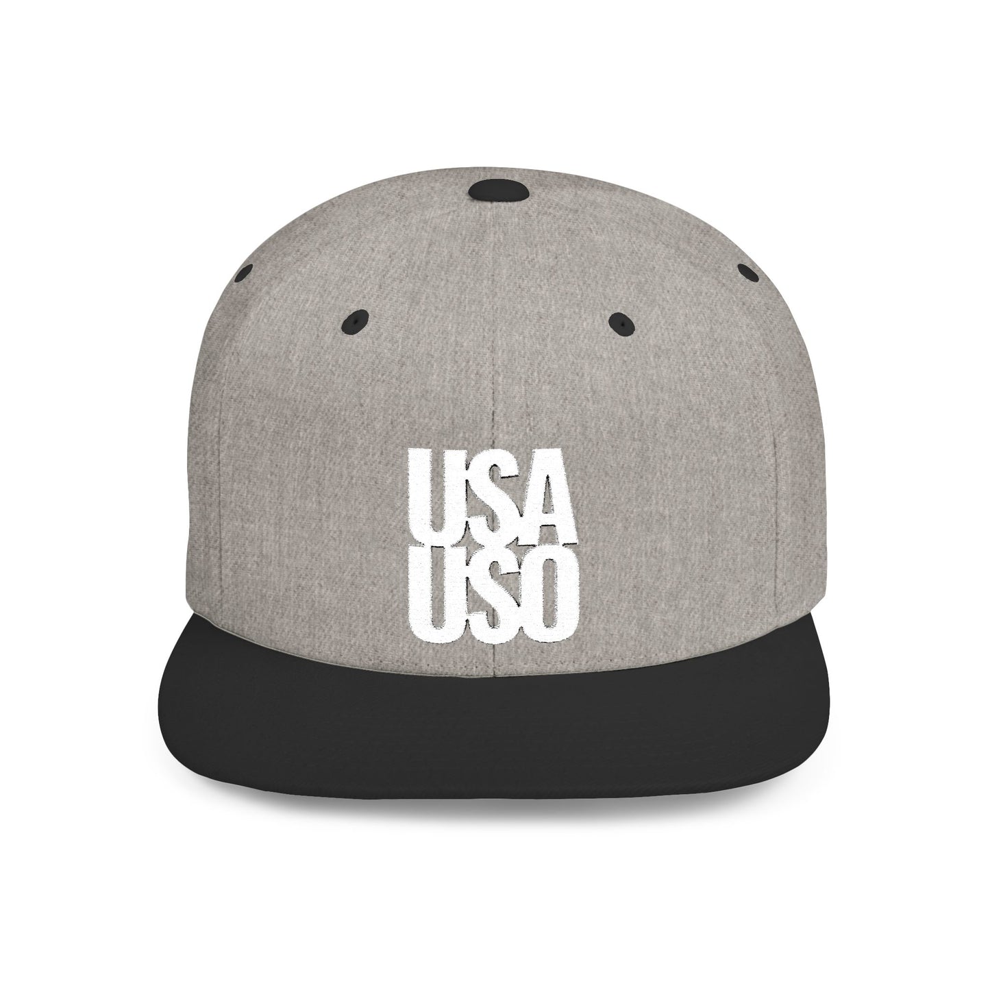 Flat Bill Snapback Hat — USA USO - White Embroidery - AU/NZ/USA