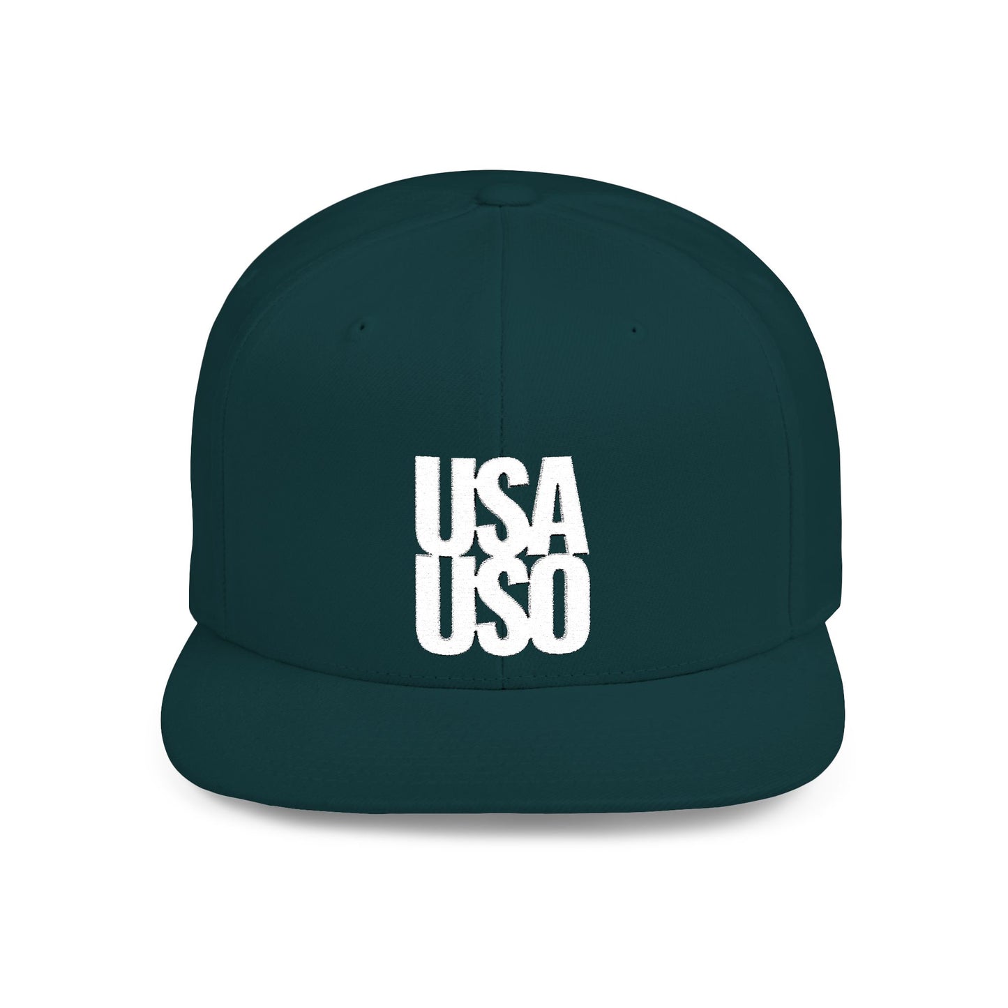Flat Bill Snapback Hat — USA USO - White Embroidery - AU/NZ/USA