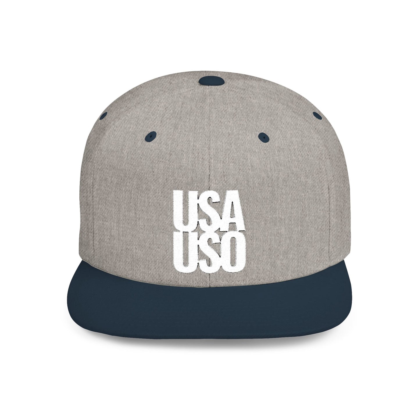 Flat Bill Snapback Hat — USA USO - White Embroidery - AU/NZ/USA