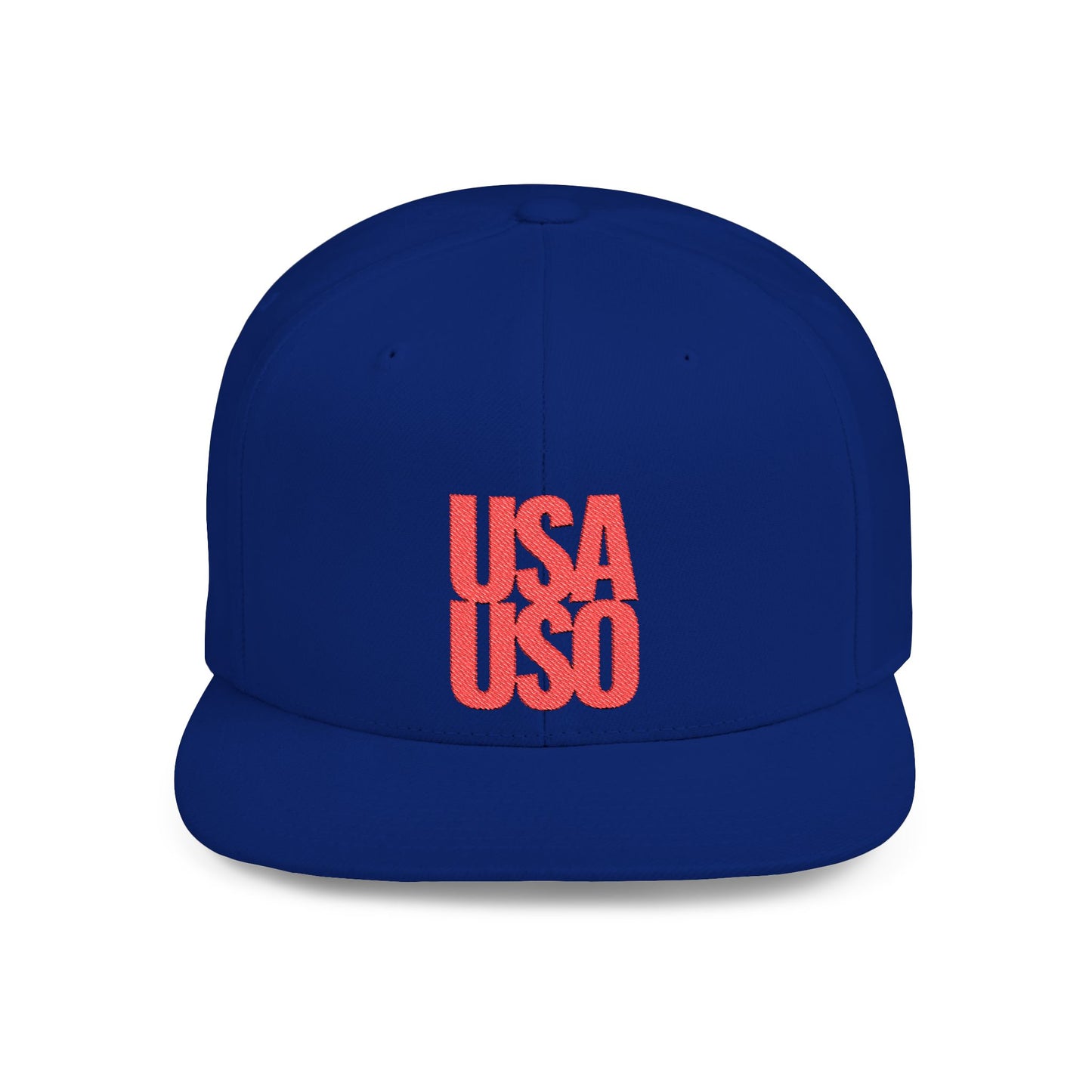 Flat Bill Snapback Hat — USA USO - Red Embroidery - AU/NZ/USA