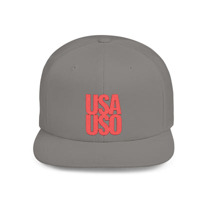 Flat Bill Snapback Hat — USA USO - Red Embroidery - AU/NZ/USA