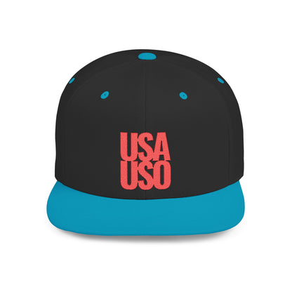 Flat Bill Snapback Hat — USA USO - Red Embroidery - AU/NZ/USA
