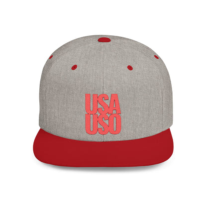 Flat Bill Snapback Hat — USA USO - Red Embroidery - AU/NZ/USA
