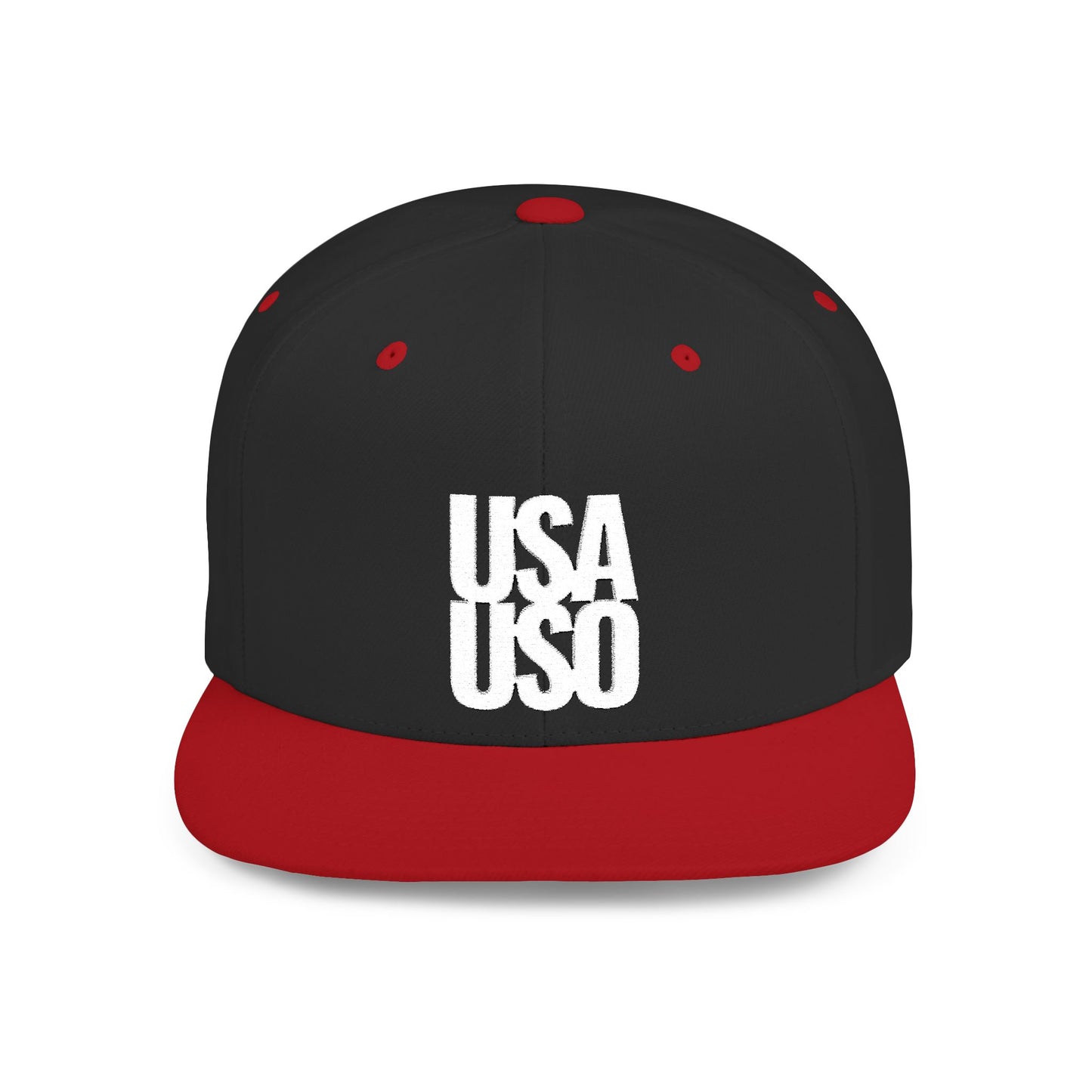 Flat Bill Snapback Hat  — USA USO  - White Embroidery - AU/NZ/USA