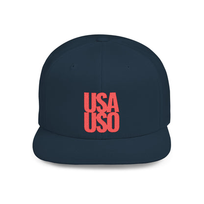 Flat Bill Snapback Hat — USA USO - Red Embroidery - AU/NZ/USA