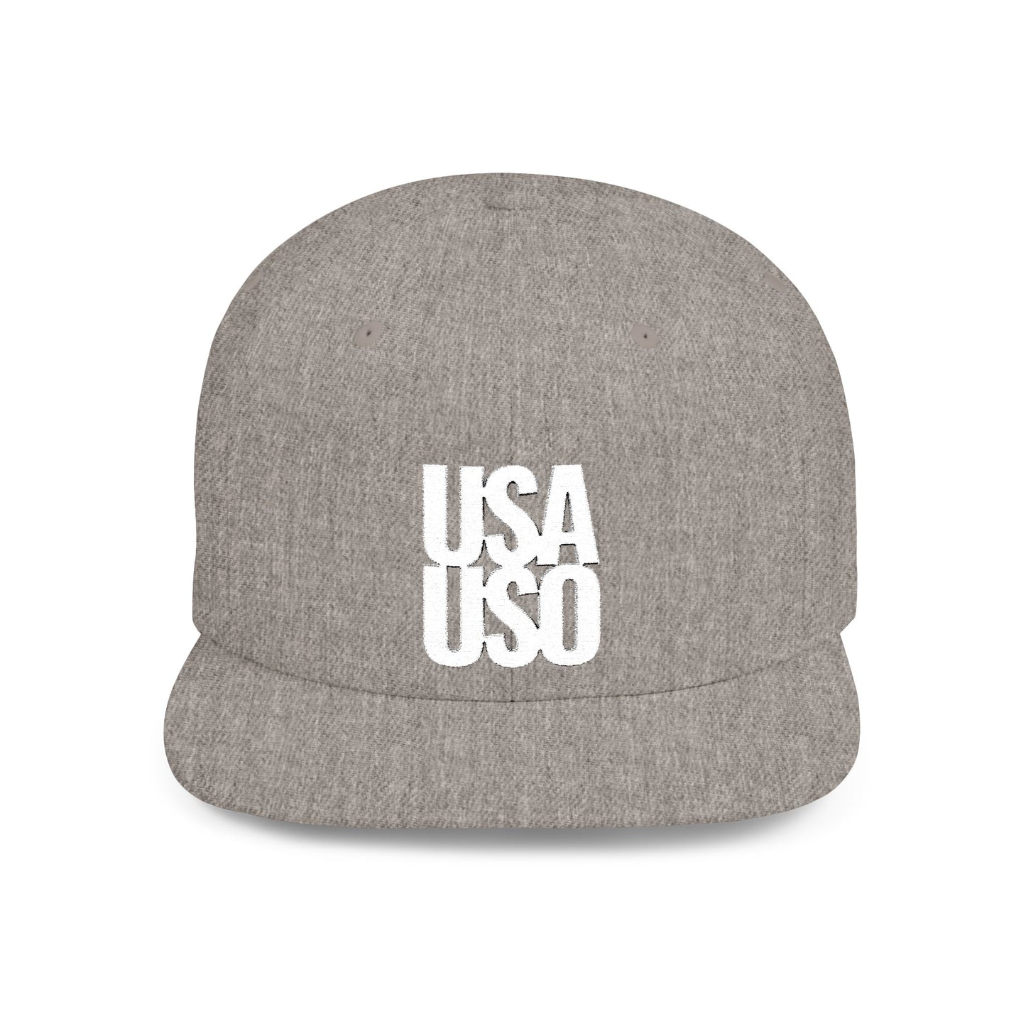 Flat Bill Snapback Hat  — USA USO  - White Embroidery - AU/NZ/USA