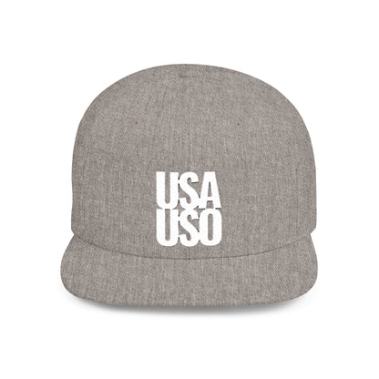 Flat Bill Snapback Hat  — USA USO  - White Embroidery - AU/NZ/USA
