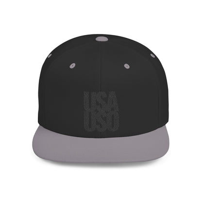 Flat Bill Snapback Hat  — USA USO  - Black Embroidery - AU/NZ/USA