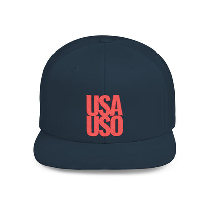 Flat Bill Snapback Hat — USA USO - Red Embroidery - AU/NZ/USA