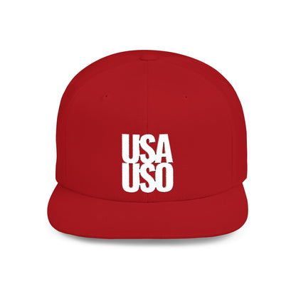 Flat Bill Snapback Hat  — USA USO  - White Embroidery - AU/NZ/USA