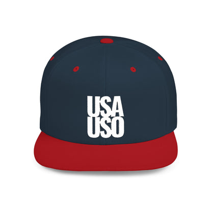 Flat Bill Snapback Hat  — USA USO  - White Embroidery - AU/NZ/USA