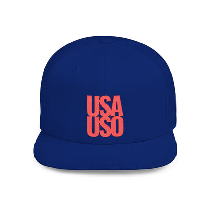 Flat Bill Snapback Hat — USA USO - Red Embroidery - AU/NZ/USA