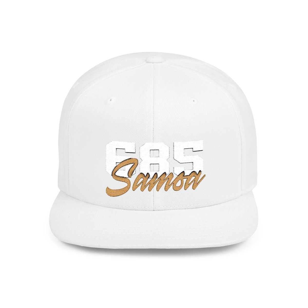 Flat Bill Snapback Hat - 685 Samoa - White & Gold Embroidery - AU/NZ/USA - The Koko Samoa