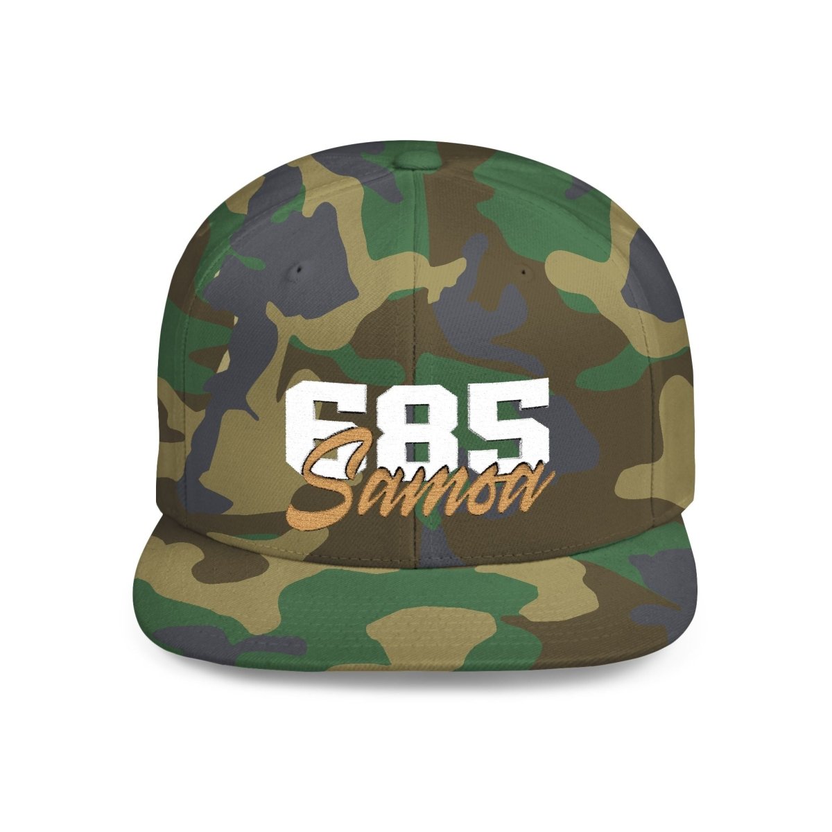 Flat Bill Snapback Hat - 685 Samoa - White & Gold Embroidery - AU/NZ/USA - The Koko Samoa