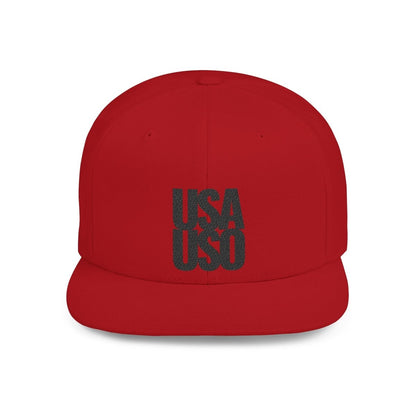 Flat Bill Snapback Hat — USA USO - Black Embroidery - AU/NZ/USA - The Koko Samoa