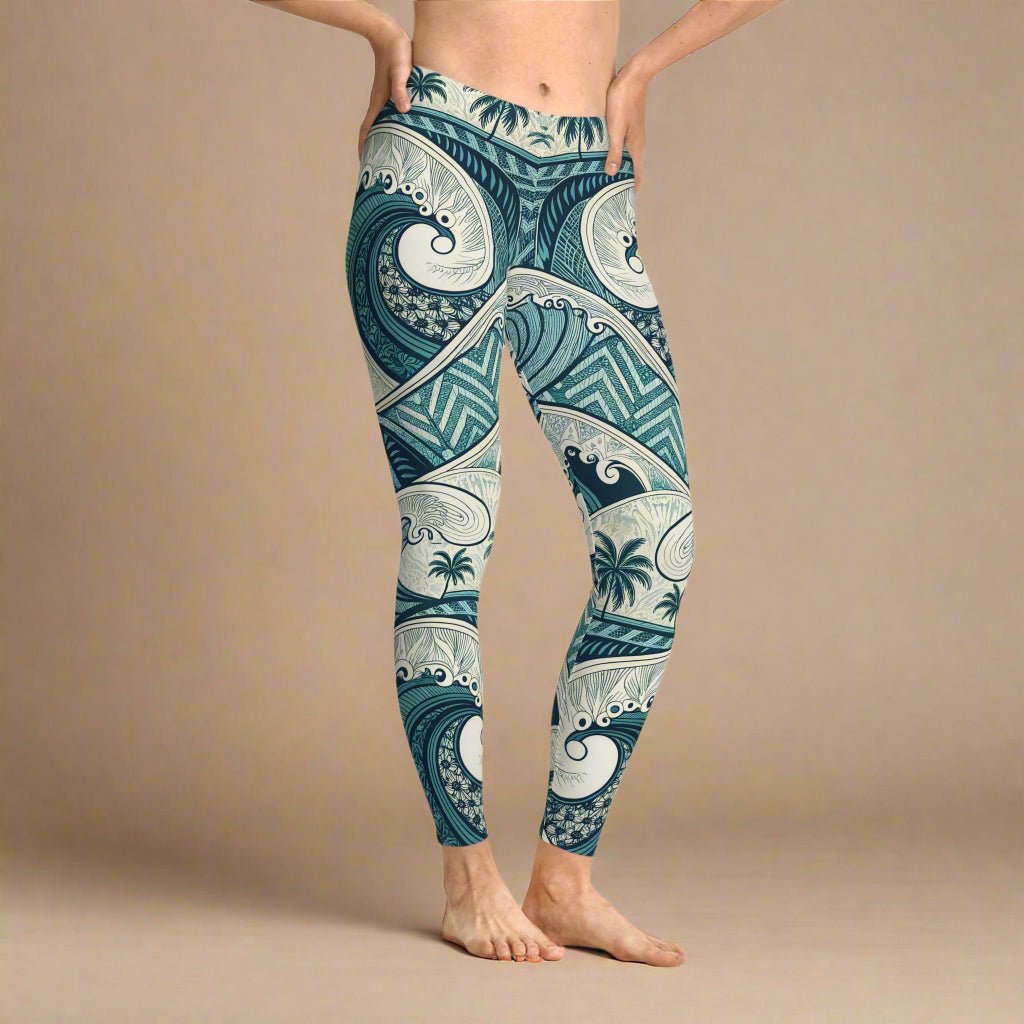 IslandFlex Mid-Rise Leggings - Blue Waves - AU/NZ/USA