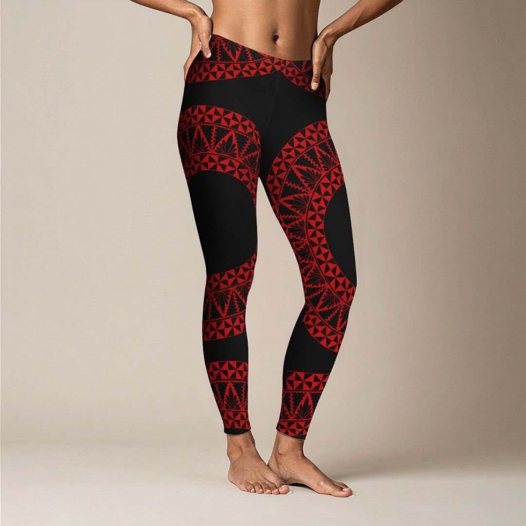 PasifikaOne Mid-Rise Leggings - Tonga Black Red - AU/NZ/USA
