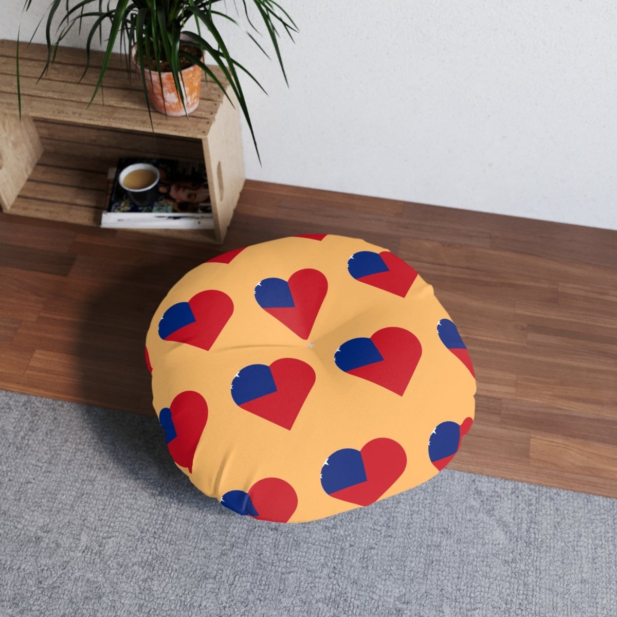 Tufted Floor Pillow - Samoan Flag Heart - AU/NZ/USA - The Koko Samoa
