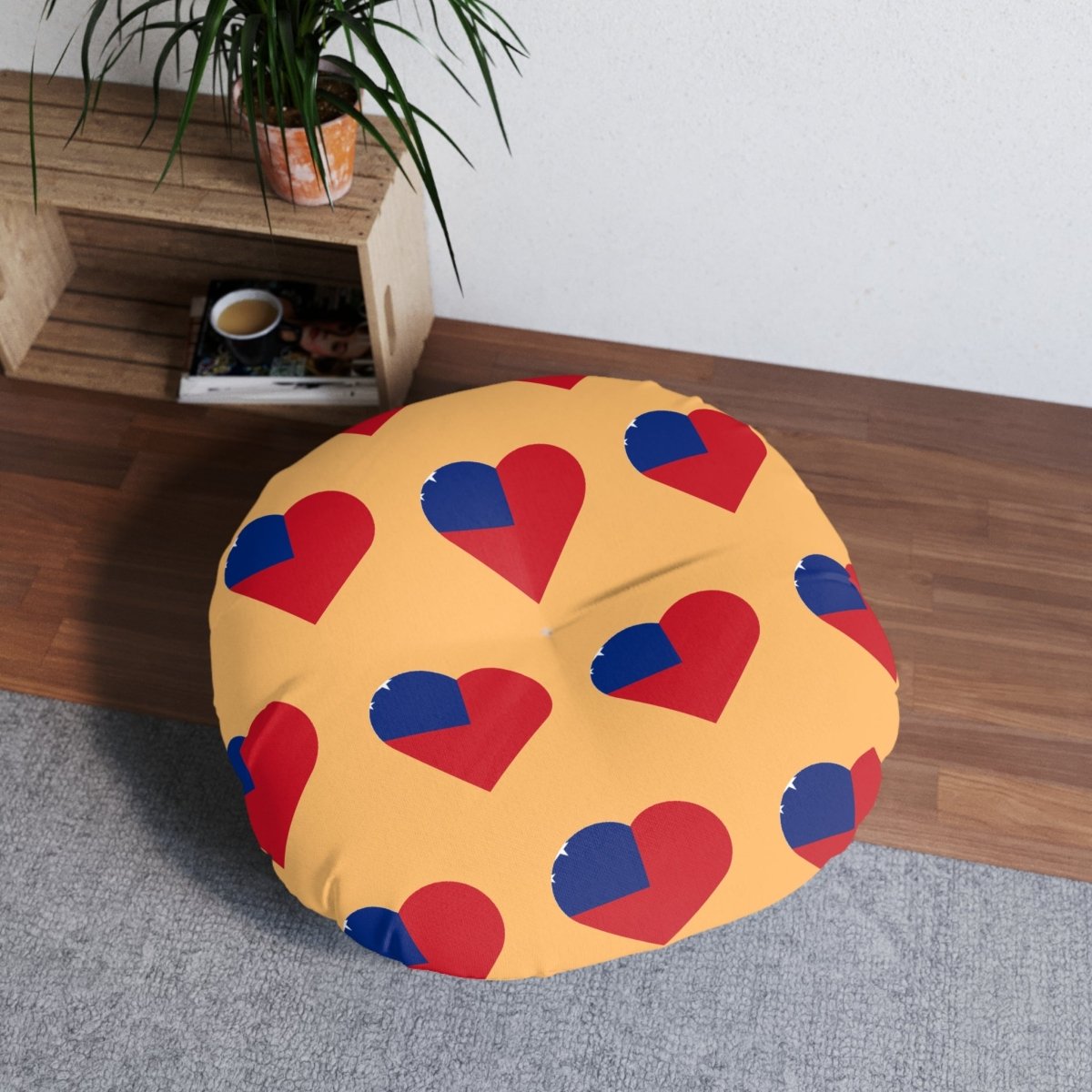 Tufted Floor Pillow - Samoan Flag Heart - AU/NZ/USA - The Koko Samoa